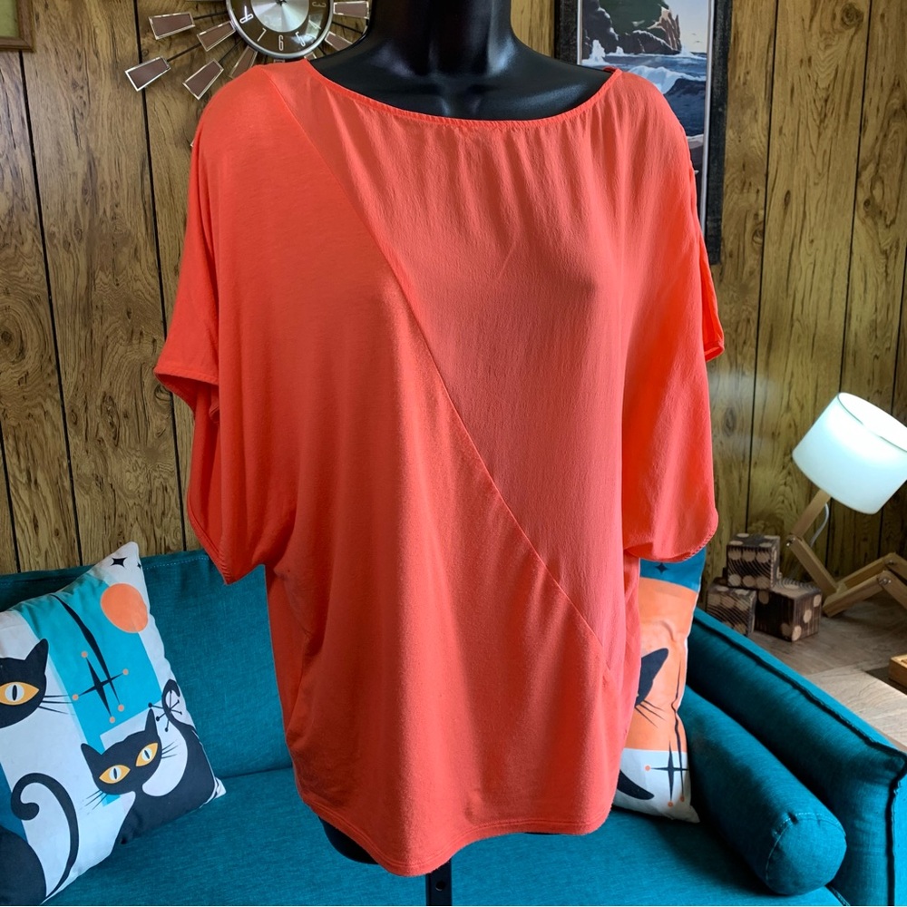 bebe Hot Coral Batwing Sleeve Blouse
